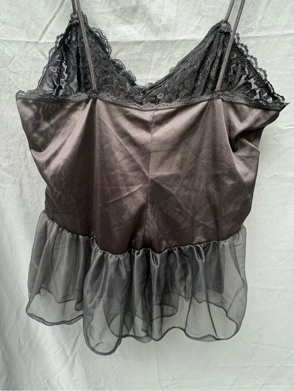Vintage Black Lace/Satin Peplum Cami & Panty Lingerie Set